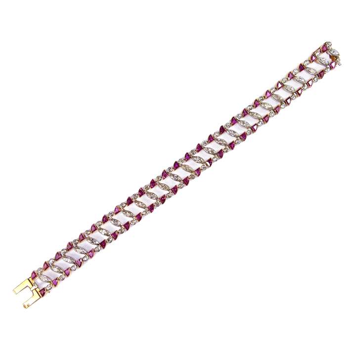 Antique diamond and ruby openwork bracelet